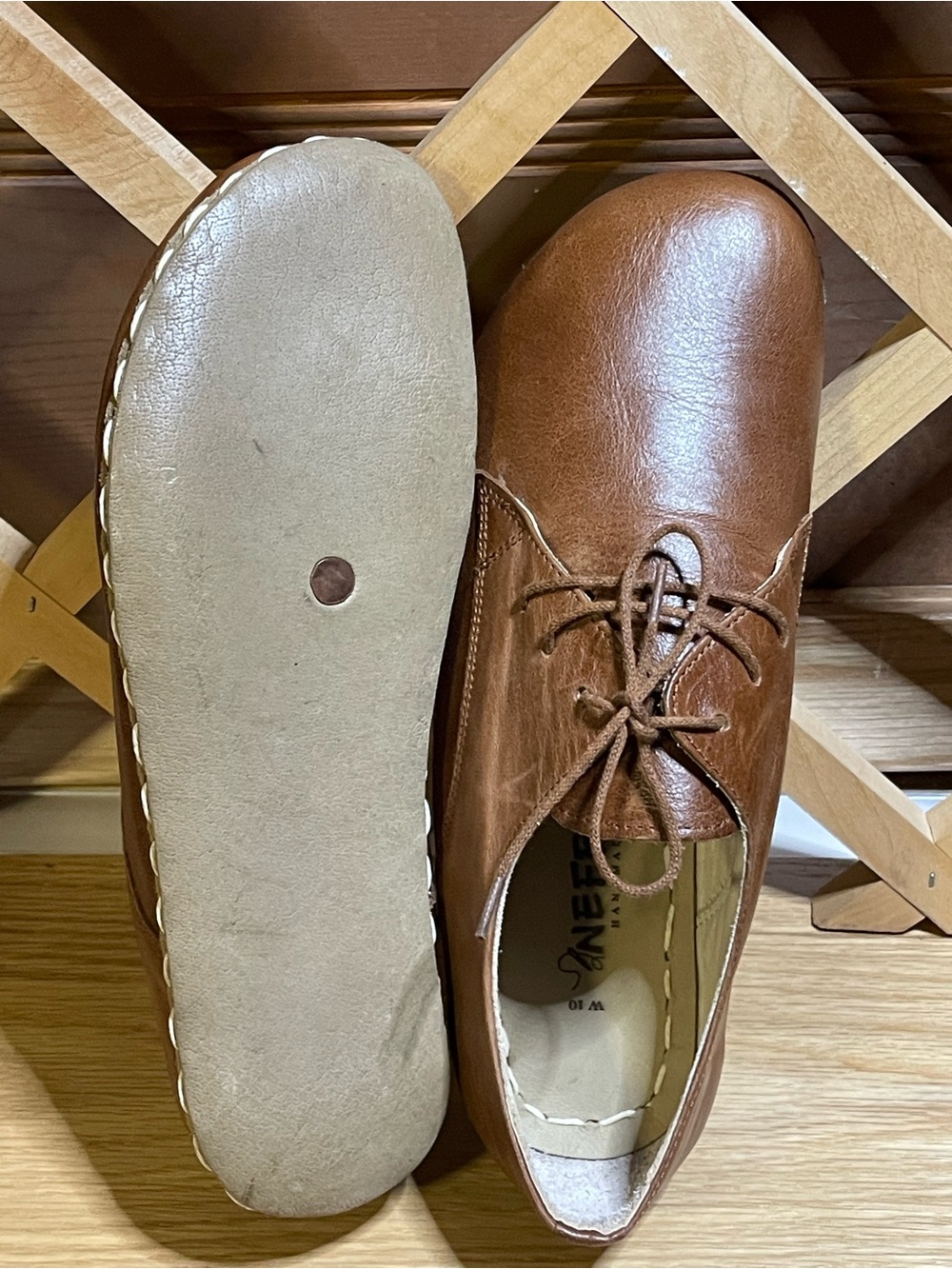 NIB-EUC-Nefes Genuine Handmade Leather Oxford Barefoot ‘Grounding Shoes W Sz 10 - Picture 4 of 16